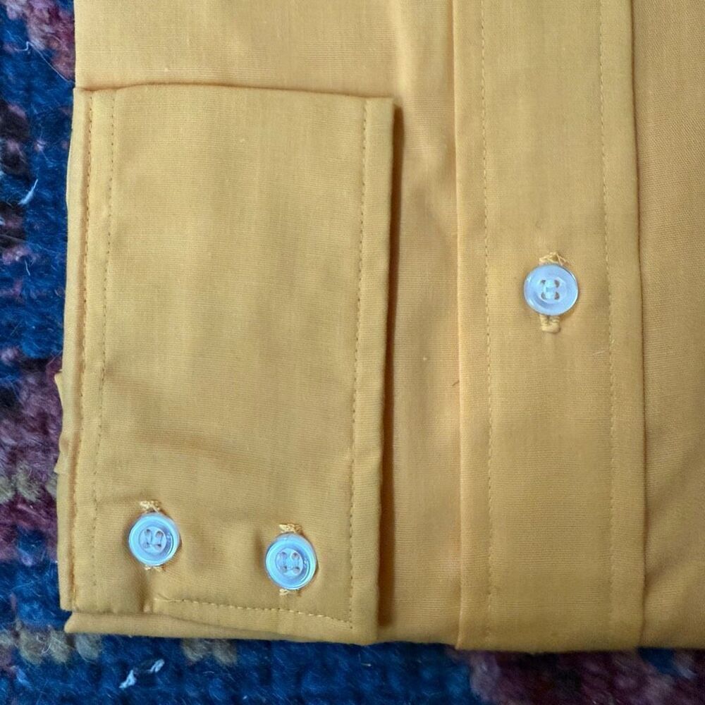 New NOS Vintage 70s Sears Perma Prest Pointy Collar Harvest Yellow Button Shirt - Picture 3 of 4